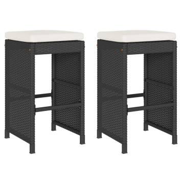 Garden Bar Stools with Cushions - 2 pcs Black Poly Rattan