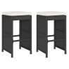 Garden Bar Stools with Cushions - 2 pcs Black Poly Rattan