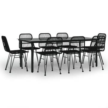 9 Piece Garden Dining Set - Black Poly Rattan Set