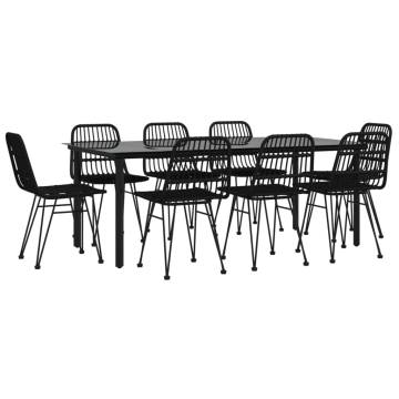 9 Piece Garden Dining Set - Black Poly Rattan Set