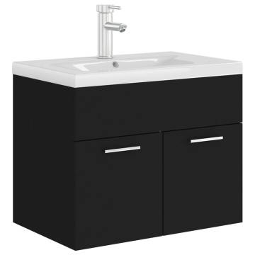 Elegant Black Sink Cabinet with Built-in Basin | HipoMarket