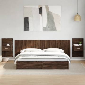 Brown Oak Bed Headboard with Cabinets - 240 cm Engineered Wood