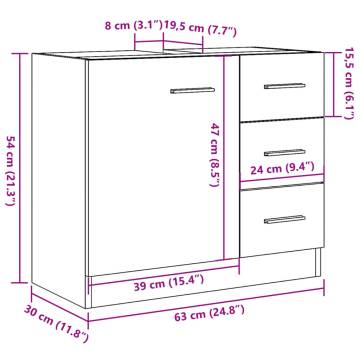 Sink Cabinet Concrete Grey 63x30x54 cm | Hipomarket UK