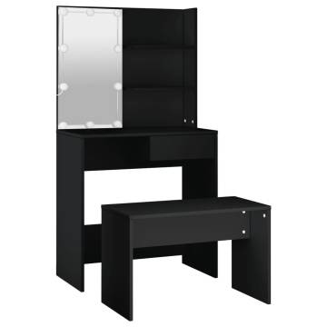 Dressing Table Set with LED - Black Engineered Wood