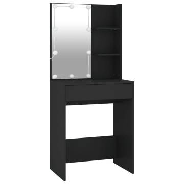 Dressing Table Set with LED - Black Engineered Wood