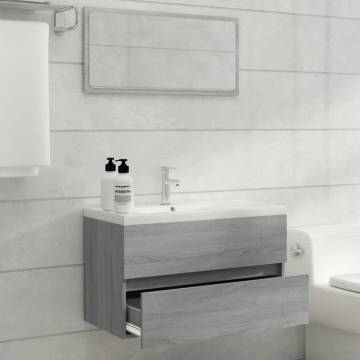 Stylish Sink Cabinet with Built-in Basin - Grey Sonoma