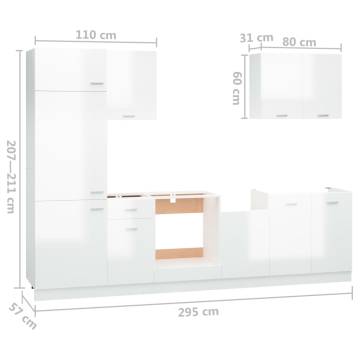 7 Piece High Gloss White Kitchen Cabinet Set | Hipo Market