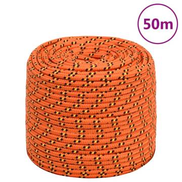 Durable Orange Boat Rope - 10mm x 50m Polypropylene