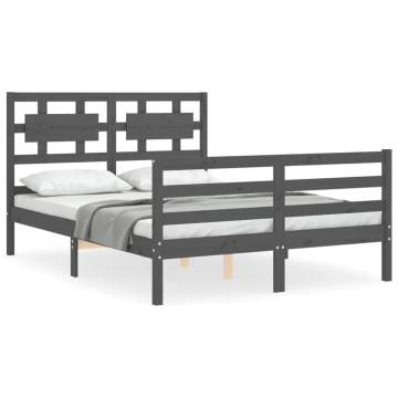 Grey Bed Frame with Headboard - Solid Wood 140x190 cm