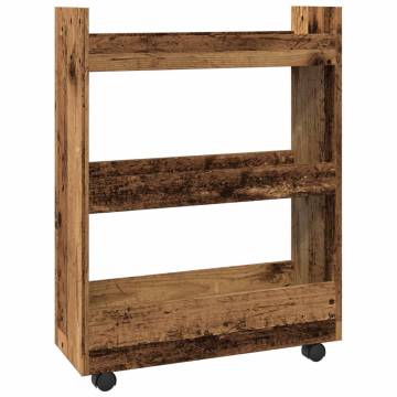 Narrow Storage Trolley 3 Tier - Old Wood Engineered Wood