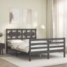 Grey Bed Frame with Headboard - Solid Wood 140x190 cm