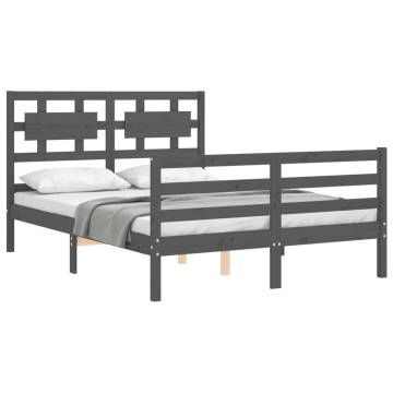 Grey Bed Frame with Headboard - Solid Wood 140x190 cm