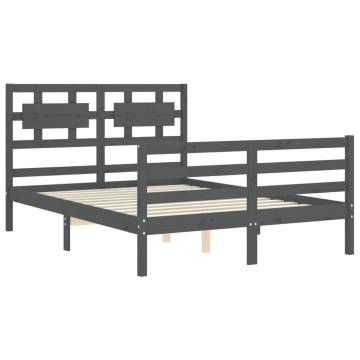 Grey Bed Frame with Headboard - Solid Wood 140x190 cm