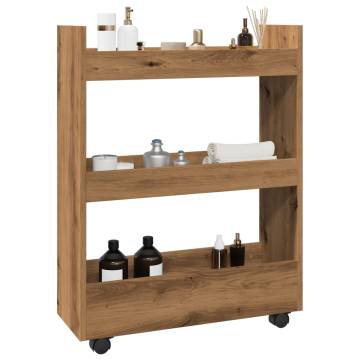 Narrow Storage Trolley 3 Tier - Artisian Oak | Hipo Market