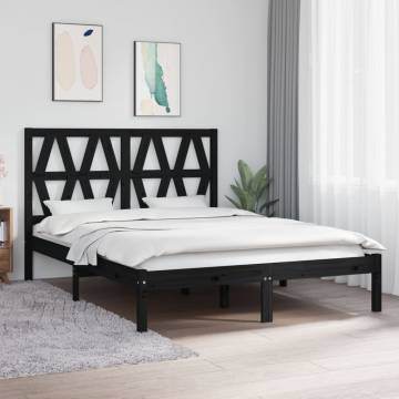 Black Solid Wood Double Bed Frame - No Mattress Included