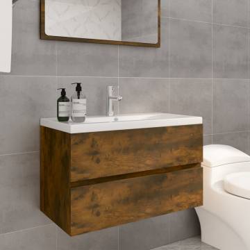 Chic Sink Cabinet with Built-in Basin - Smoked Oak Design