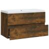 Chic Sink Cabinet with Built-in Basin - Smoked Oak Design