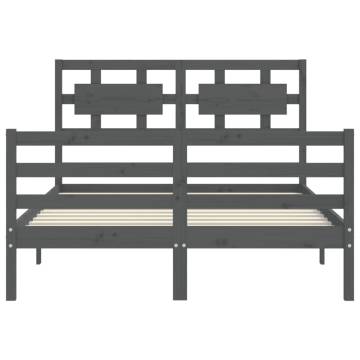 Grey Bed Frame with Headboard - Solid Wood 140x190 cm