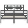 Grey Bed Frame with Headboard - Solid Wood 140x190 cm