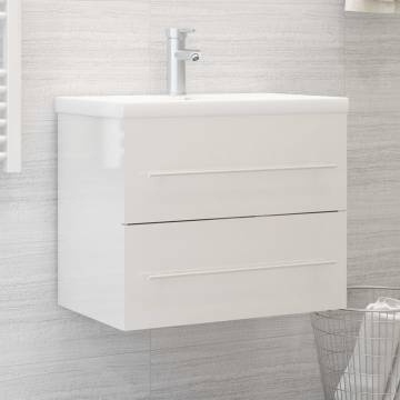 High Gloss White Sink Cabinet with Built-in Basin - Modern Design