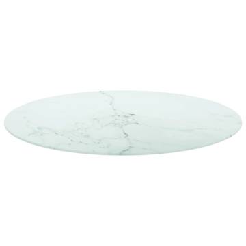 Table Top White Ø80cm Tempered Glass with Marble Design