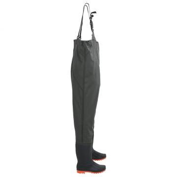 Durable Chest Waders with Boots - Size 42 - Dark Green