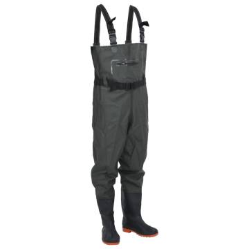 Durable Chest Waders with Boots & Belt - Size 43 Dark Green