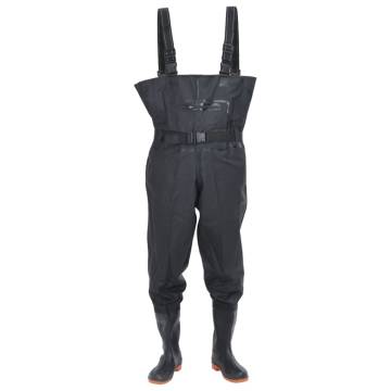 Durable Chest Waders with Boots & Belt - Size 41 Black