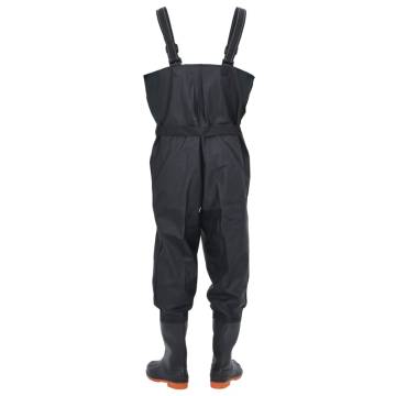 Durable Chest Waders with Boots & Belt - Size 41 Black