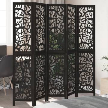 Elegant 5-Panel Black Solid Wood Room Divider | HipoMarket