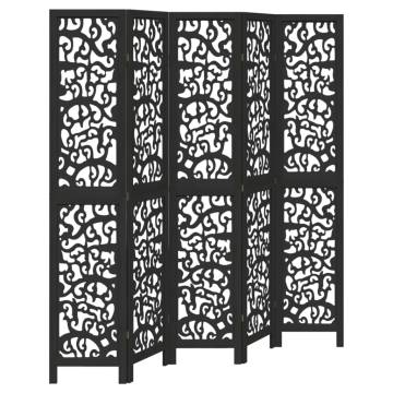 Elegant 5-Panel Black Solid Wood Room Divider | HipoMarket