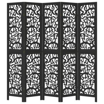 Elegant 5-Panel Black Solid Wood Room Divider | HipoMarket