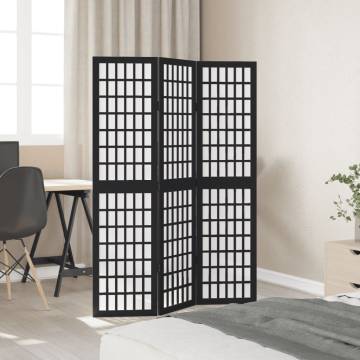 Elegant Black Solid Wood Room Divider - 3 Panels | Hipo Market