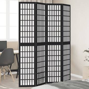 Elegant Black Solid Wood Room Divider - 4 Panels