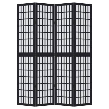 Elegant Black Solid Wood Room Divider - 4 Panels