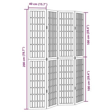 Elegant Black Solid Wood Room Divider - 4 Panels