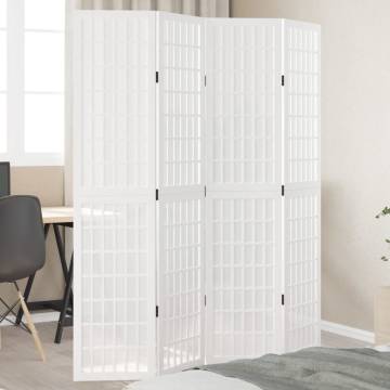 Elegant 4 Panel Room Divider - White Solid Wood Paulownia