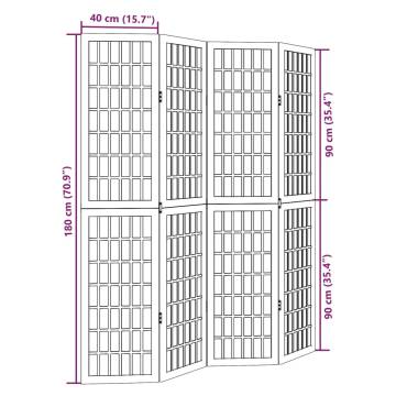 Elegant 4 Panel Room Divider - White Solid Wood Paulownia