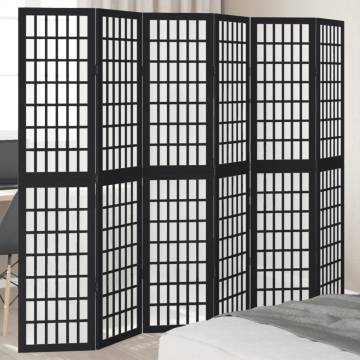 Elegant Room Divider 6 Panels Black Solid Wood Paulownia