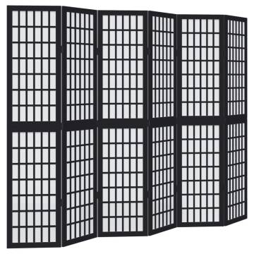 Elegant Room Divider 6 Panels Black Solid Wood Paulownia