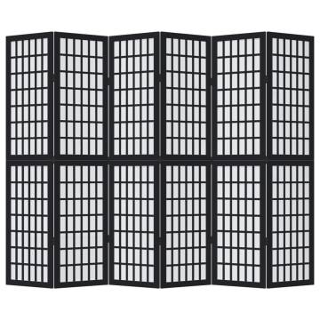 Elegant Room Divider 6 Panels Black Solid Wood Paulownia