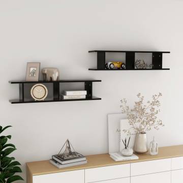 Stylish Black Wall Shelf - 2 Pcs, 90x18x20 cm | Hipo Market