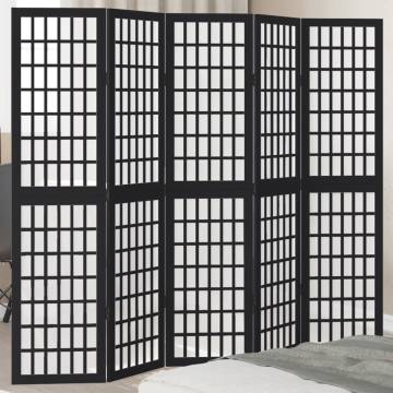 Elegant 5-Panel Black Solid Wood Room Divider - HipoMarket