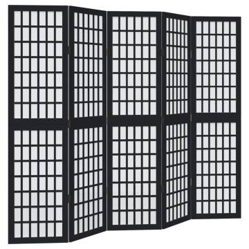 Elegant 5-Panel Black Solid Wood Room Divider - HipoMarket