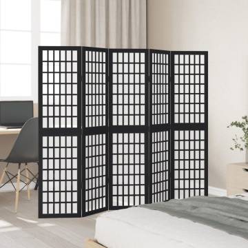 Elegant 5-Panel Black Solid Wood Room Divider - HipoMarket