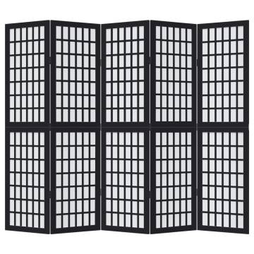 Elegant 5-Panel Black Solid Wood Room Divider - HipoMarket