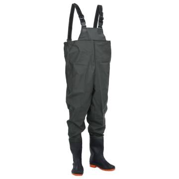 Durable Dark Green Chest Waders with Boots - Size 45