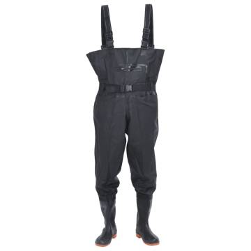 Durable Chest Waders with Boots - Size 45 - Black