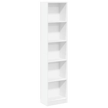 Elegant White Bookcase | 40x24x176 cm Engineered Wood