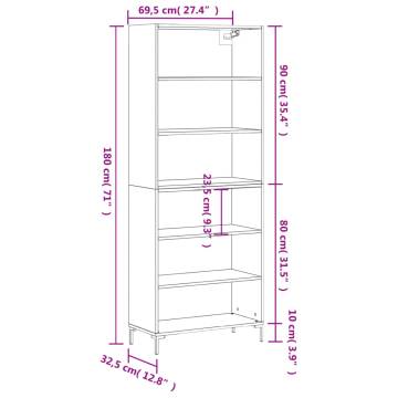 Stylish Highboard in Sonoma Oak - 69.5x32.5x180 cm